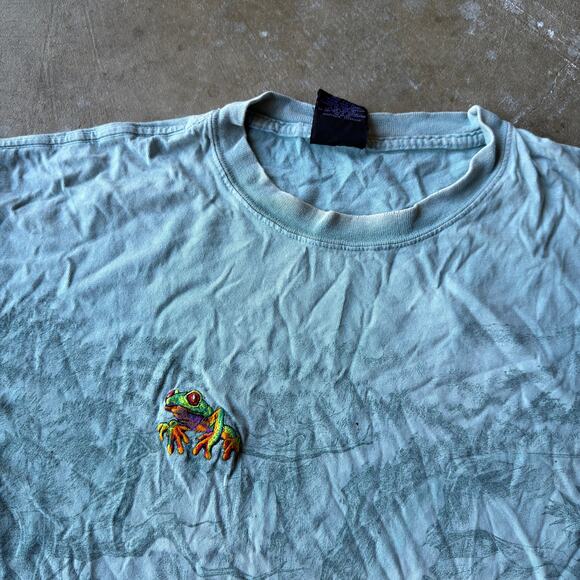VINTAGE 90S HABITAT AOP FROG T-SHIRT ANIMLAS NATURE GRAPHIC RETRO MENS XL FLAW - Picture 2 of 6